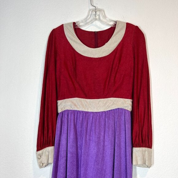 Vintage Maxi Dress 60s 70s Purple Red Retro Small - Picture 4 of 9